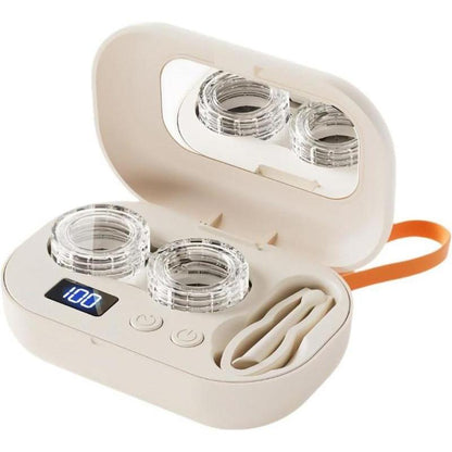 Ultrasonic Rechargeable Contact Lens Cleaner with Vanity Mirror - Portable Case for Hard & Soft Lenses, 2 Cleaning Modes, Daily Deep Cleaning for Travel, Sports, Office, and Home Use